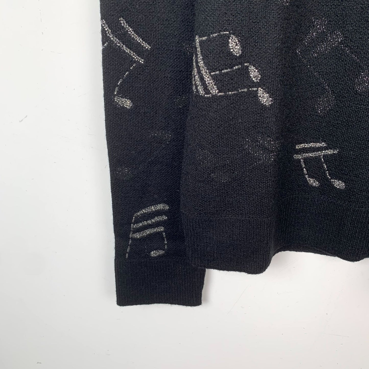 Saint Laurent Black Music Note Print Cotton Crew Neck Sweatshirt (Size L)