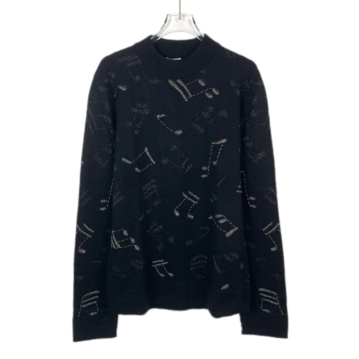 Saint Laurent Black Music Note Print Cotton Crew Neck Sweatshirt (Size L)