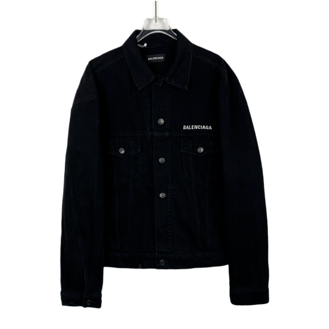 Balenciaga Black Logo Lettered Collar Buttoned Denim Jacket