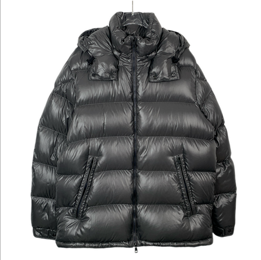 Moncler Silver Gray Shiny Logo Letter Print Hooded Zipper Down Jacket