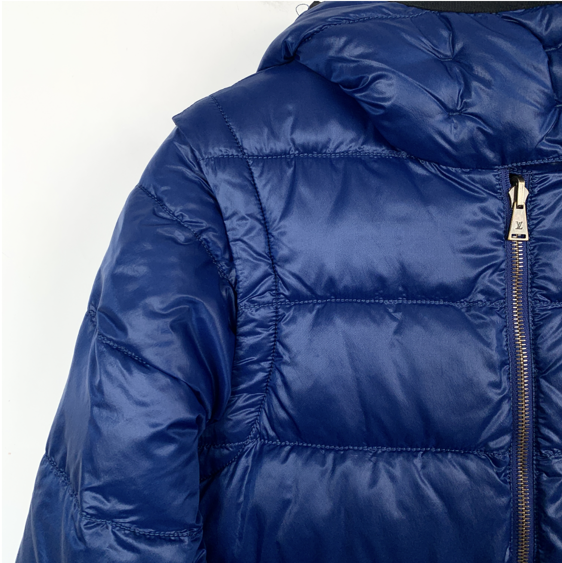 Louis Vuitton Blue Logo Reversible Hooded Zipper Down Jacket