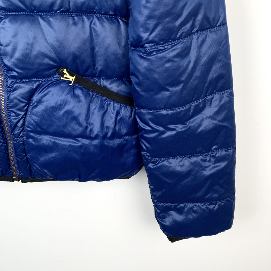 Louis Vuitton Blue Logo Reversible Hooded Zipper Down Jacket