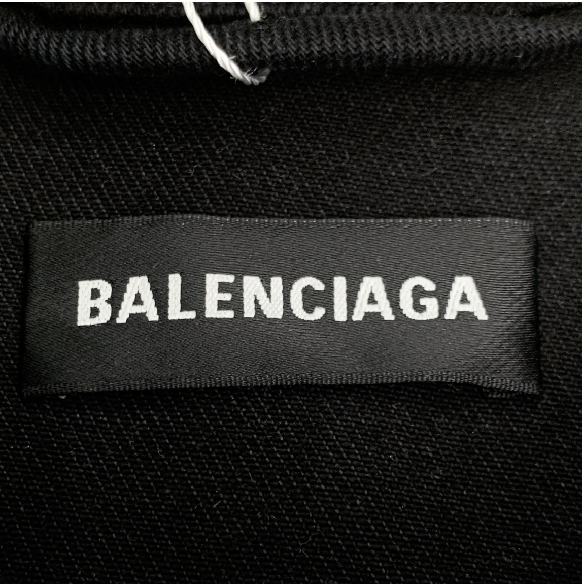 Balenciaga Black Logo Lettered Collar Buttoned Denim Jacket