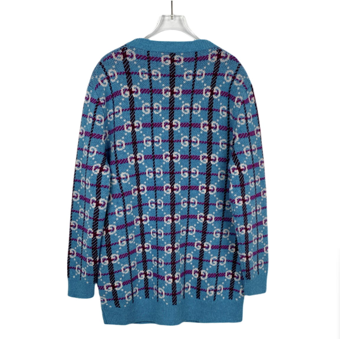 Gucci Blue Double G Monogram Wool Knit Cardigan Jacket