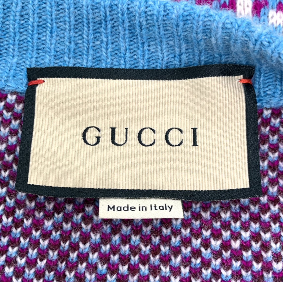 Gucci Blue Double G Monogram Wool Knit Cardigan Jacket