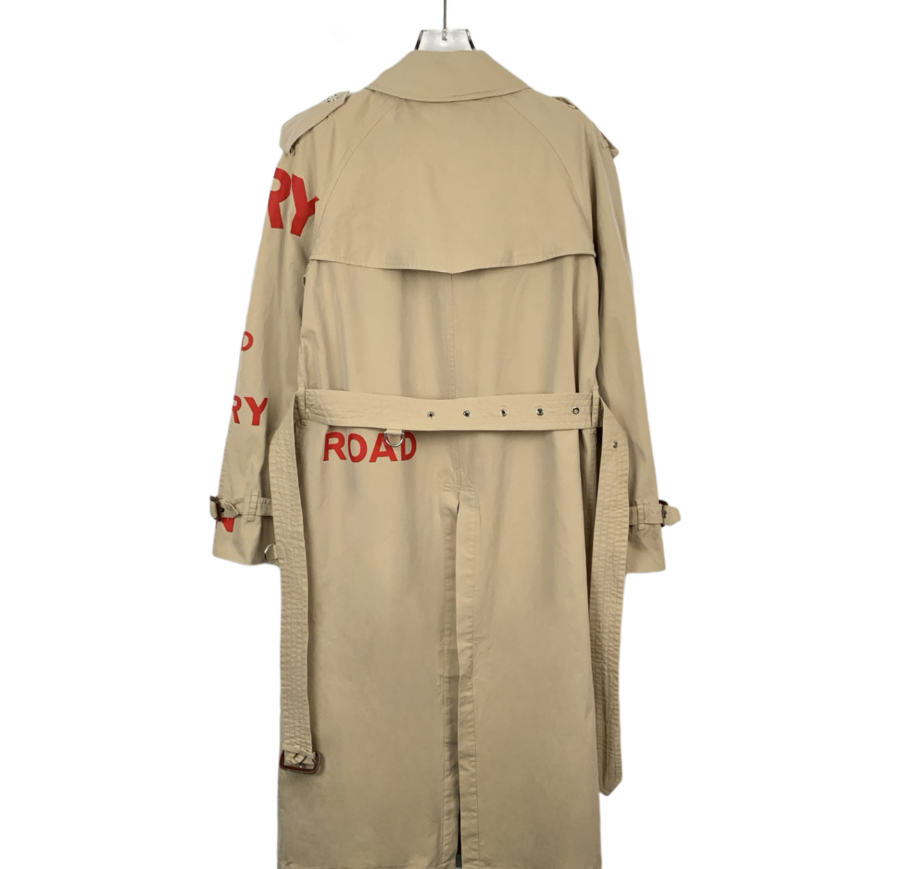 Burberry Khaki Cotton Logo Letter Print Double-Breasted Belted Trench Coat