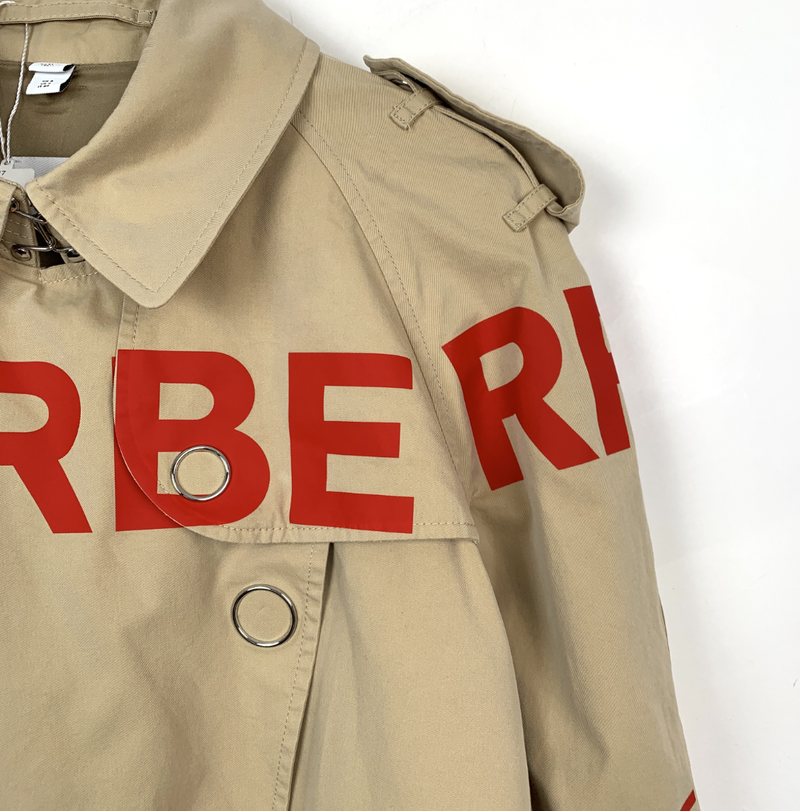 Burberry Khaki Cotton Logo Letter Print Double-Breasted Belted Trench Coat