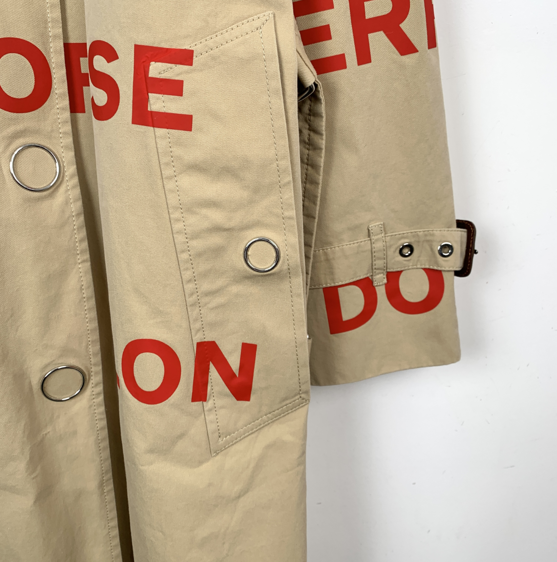 Burberry Khaki Cotton Logo Letter Print Double-Breasted Belted Trench Coat