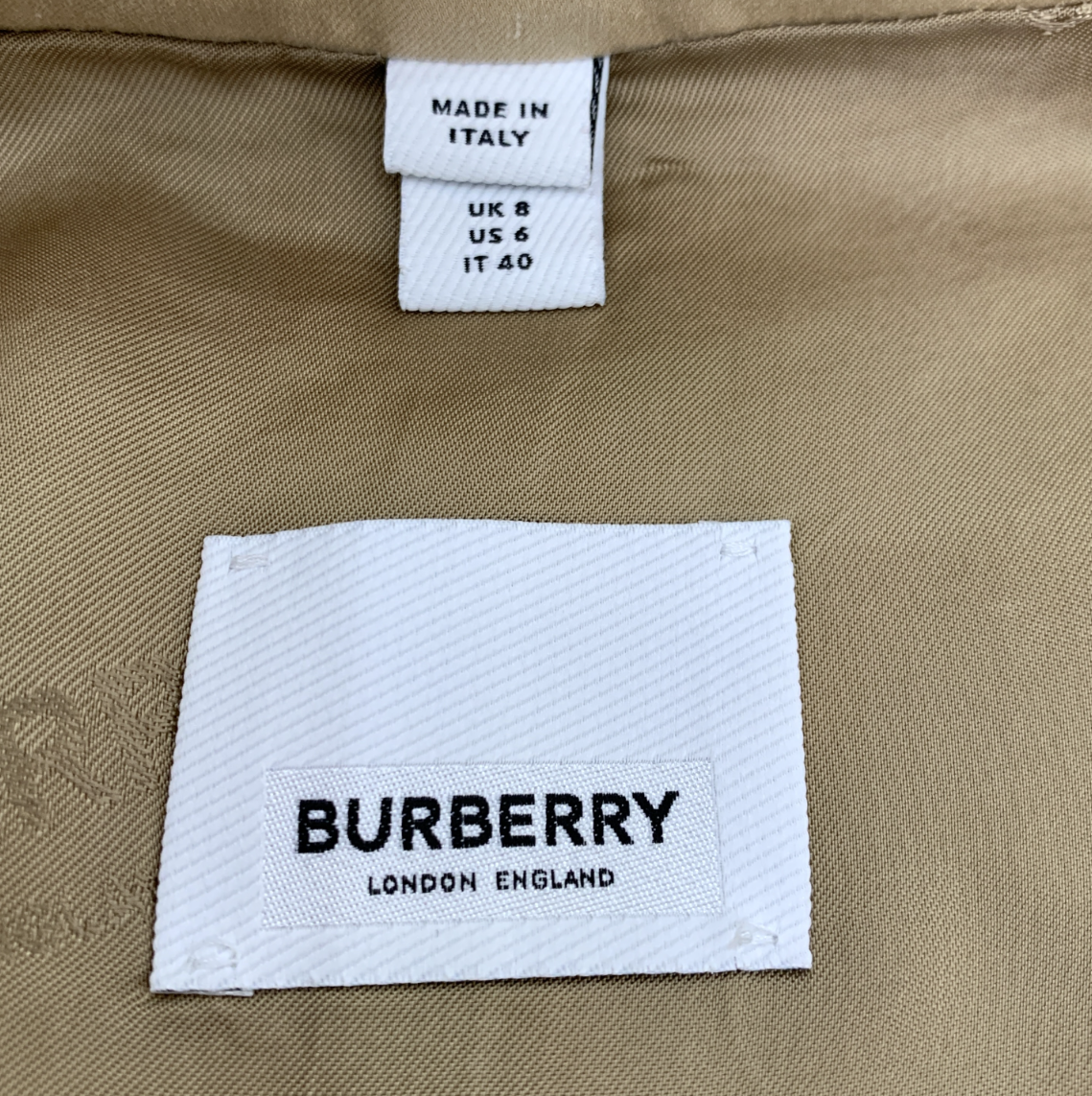 Burberry Khaki Cotton Logo Letter Print Double-Breasted Belted Trench Coat