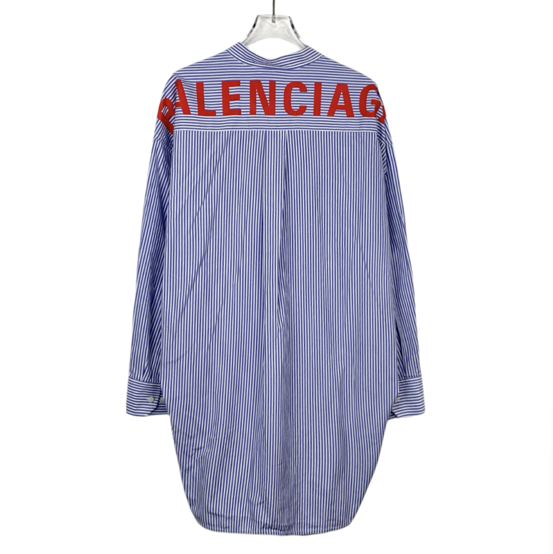 Balenciaga Blue Striped Logo Letter Print Long-Sleeve Shirt