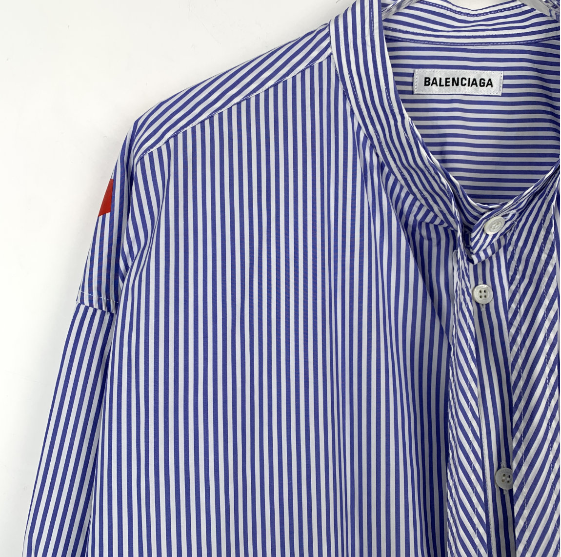 Balenciaga Blue Striped Logo Letter Print Long-Sleeve Shirt