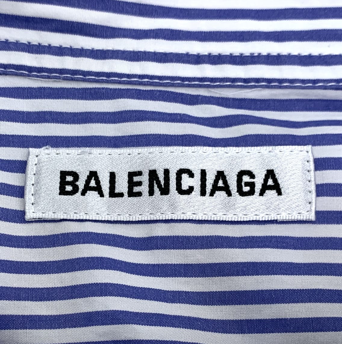 Balenciaga Blue Striped Logo Letter Print Long-Sleeve Shirt