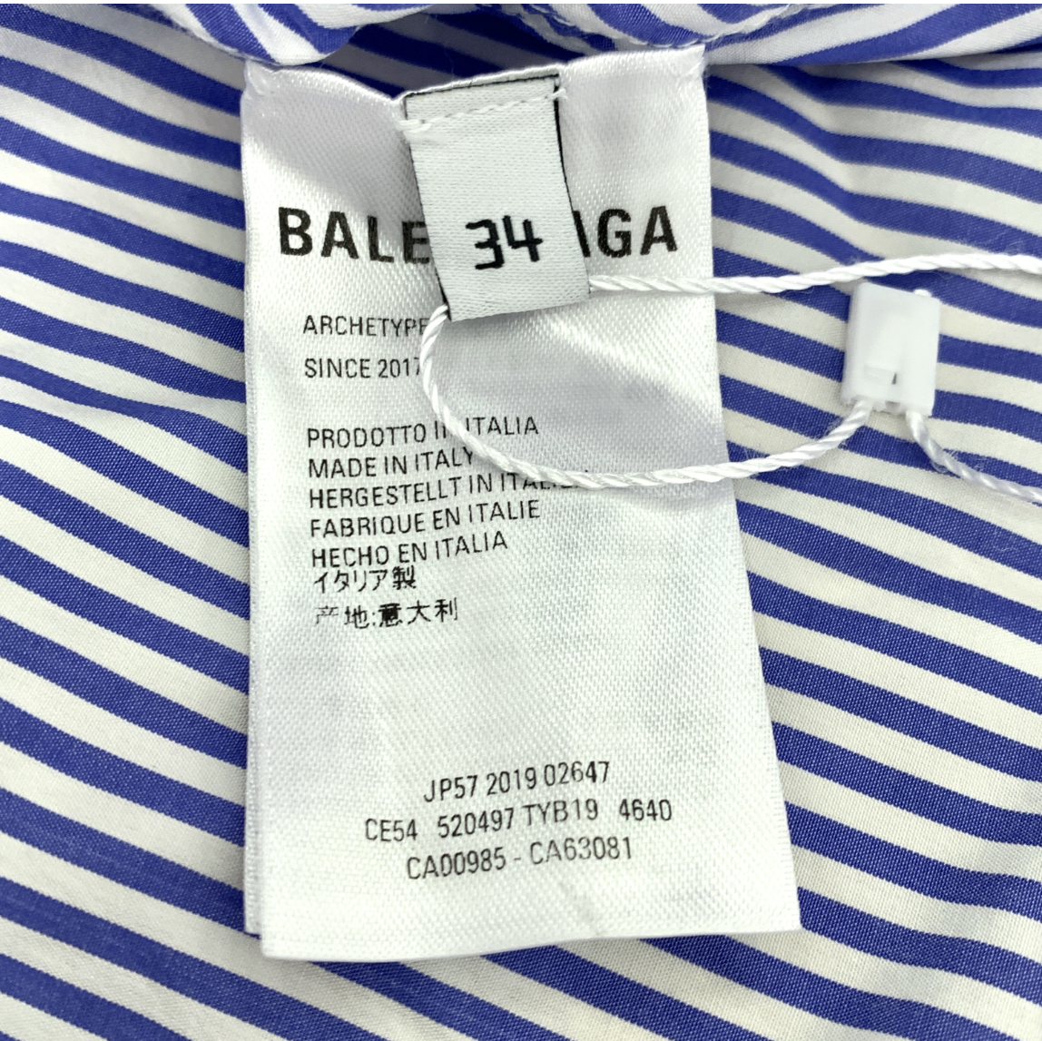 Balenciaga Blue Striped Logo Letter Print Long-Sleeve Shirt