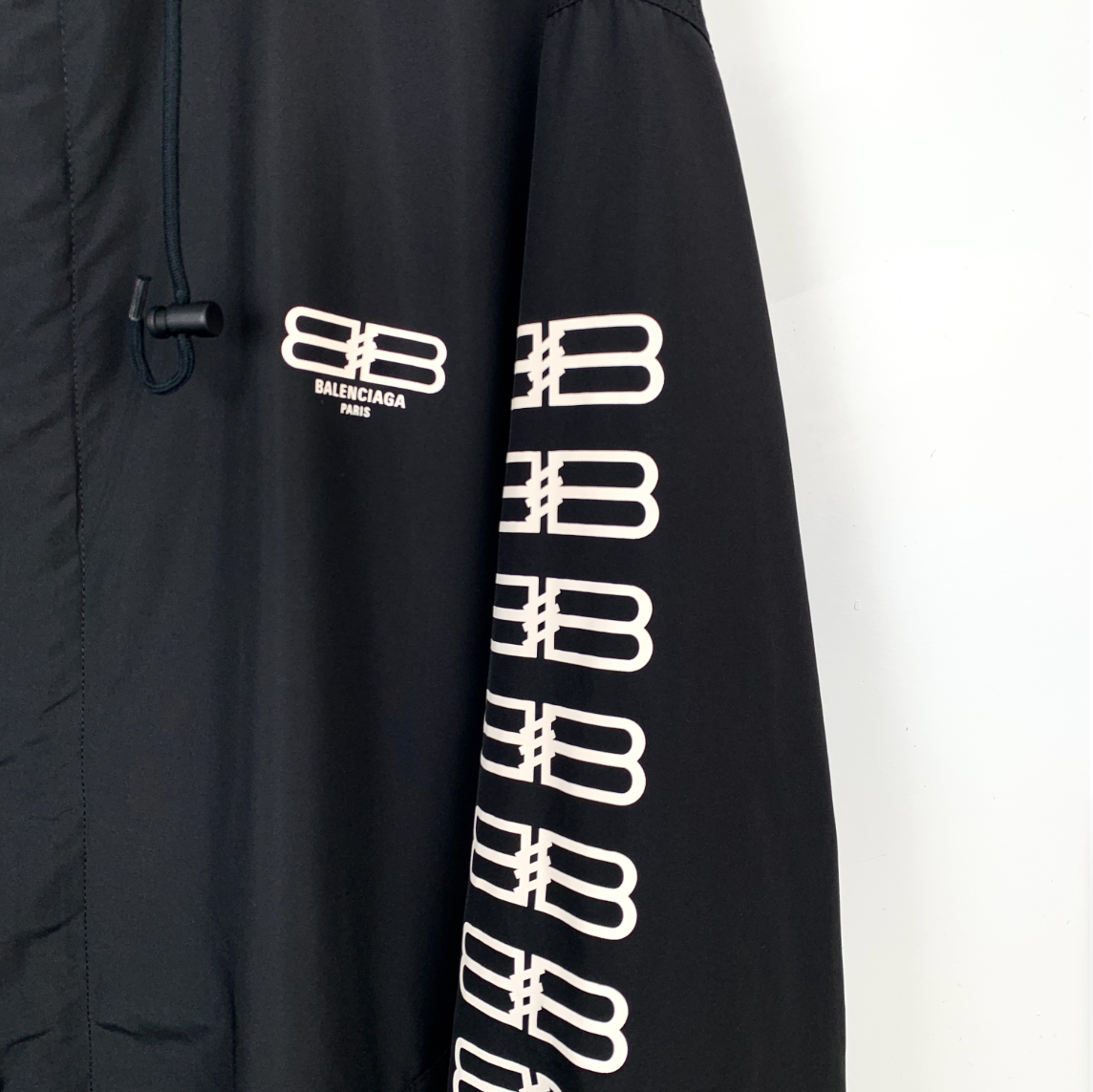 Balenciaga 2023 Black Logo Letter Print Drawstring Hooded Jacke