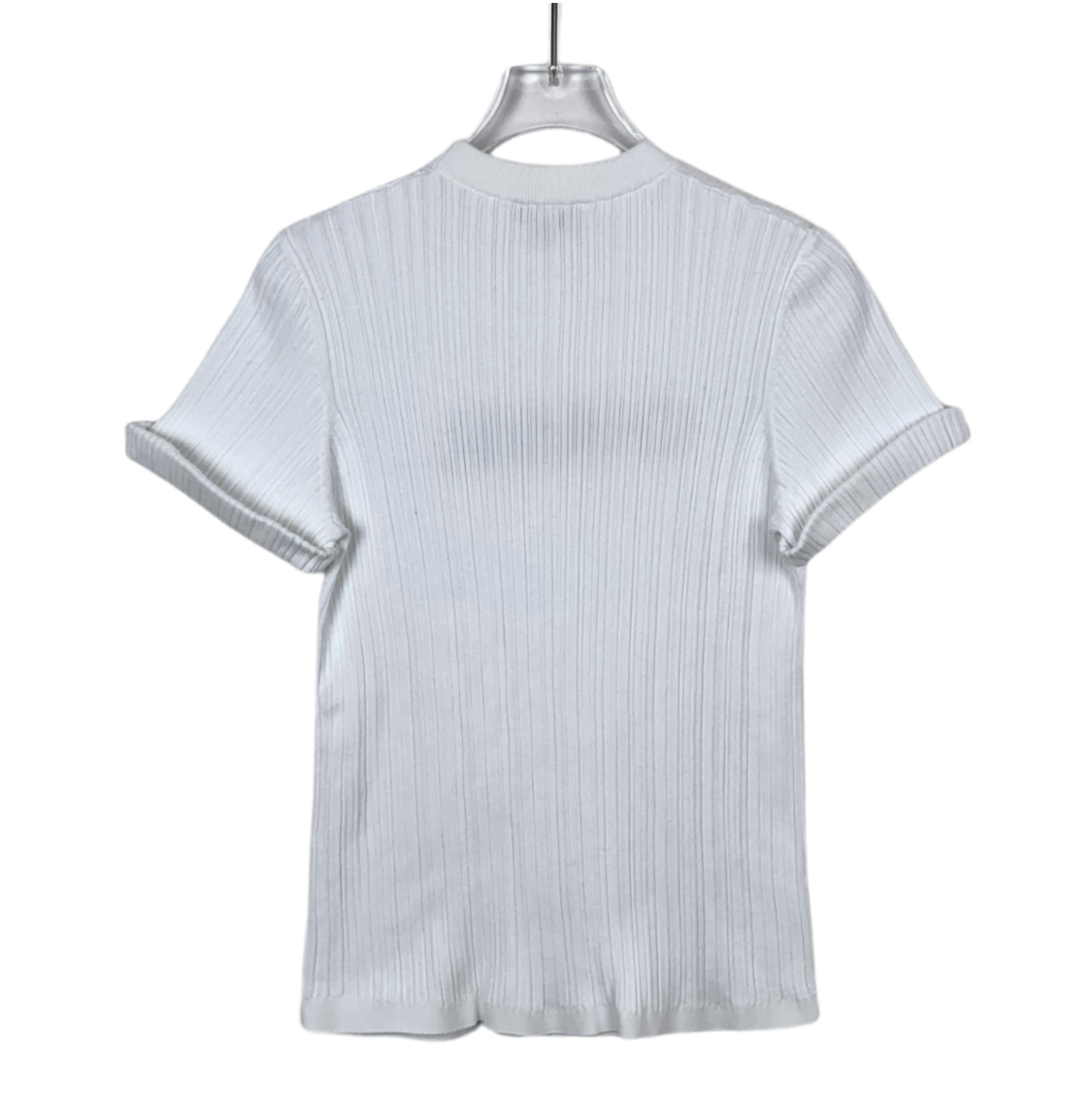 Chanel White Logo Letter Cotton Crewneck Knit Short Sleeve Top