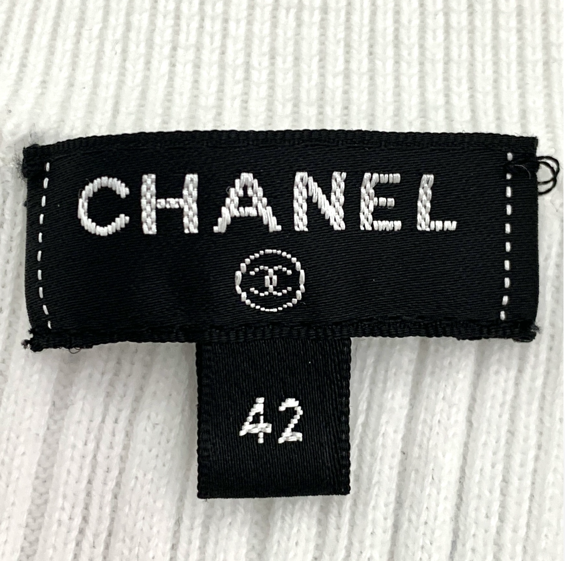 Chanel White Logo Letter Cotton Crewneck Knit Short Sleeve Top