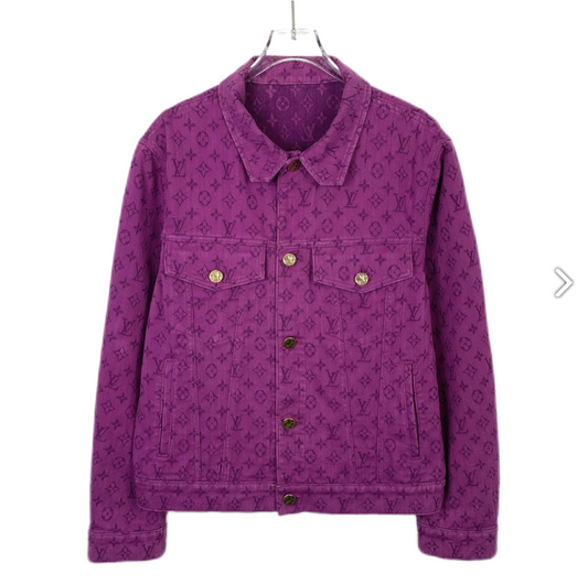 Louis Vuitton Purple Monogram Logo Print Denim Jacket in Cotton