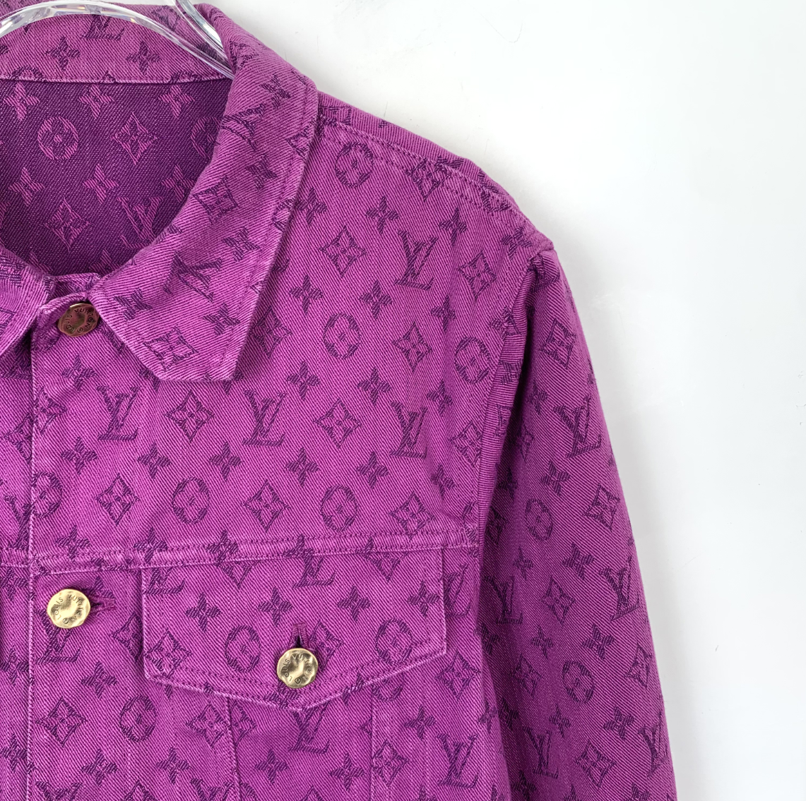 Louis Vuitton Purple Monogram Logo Print Denim Jacket in Cotton