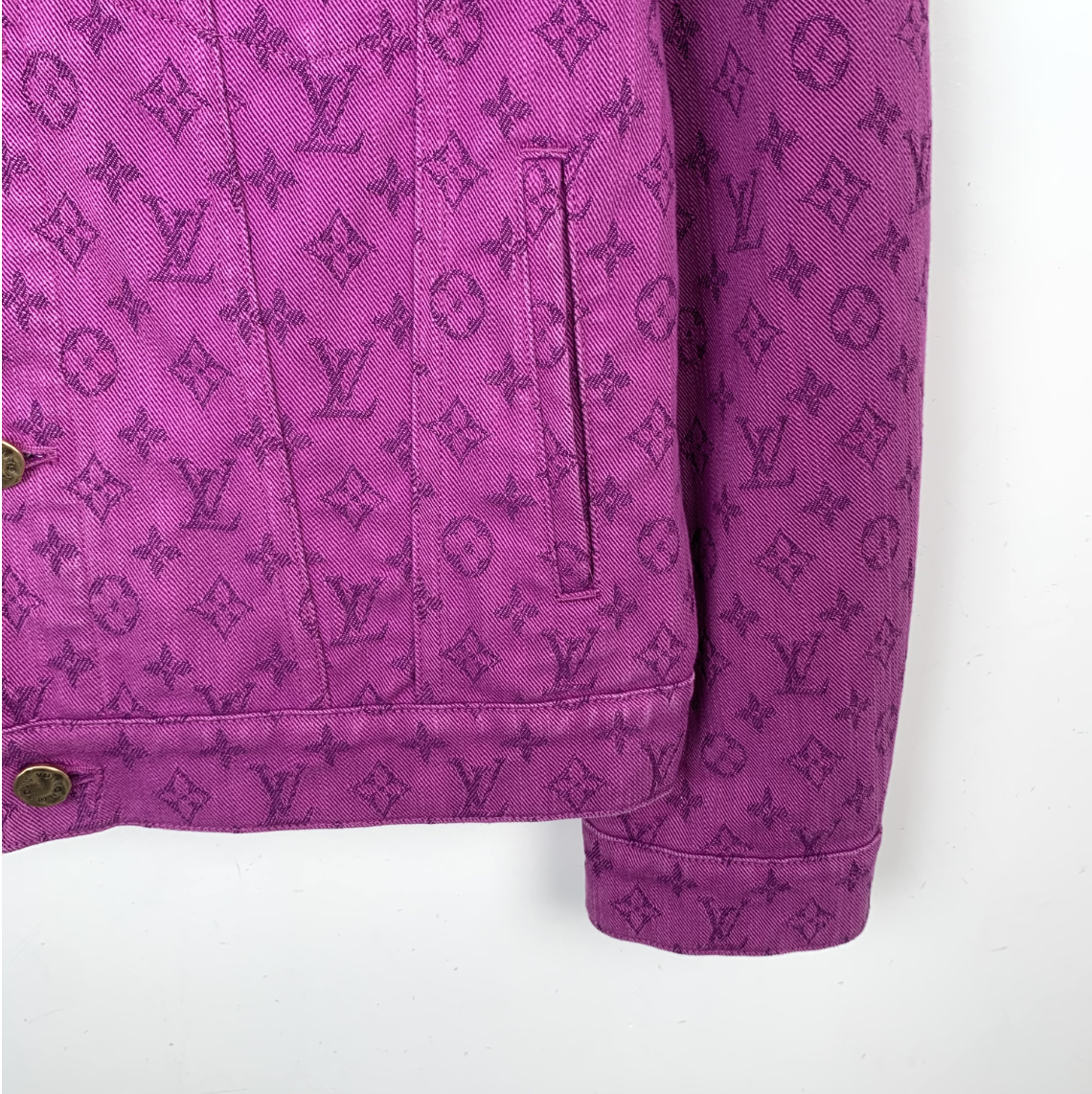 Louis Vuitton Purple Monogram Logo Print Denim Jacket in Cotton