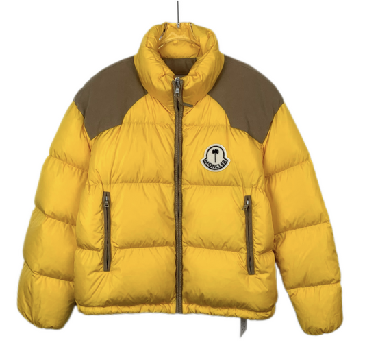 Moncler x Palm Angels Collaboration Yellow Logo-Appliqué Stand Collar Zip Puffer Jacke