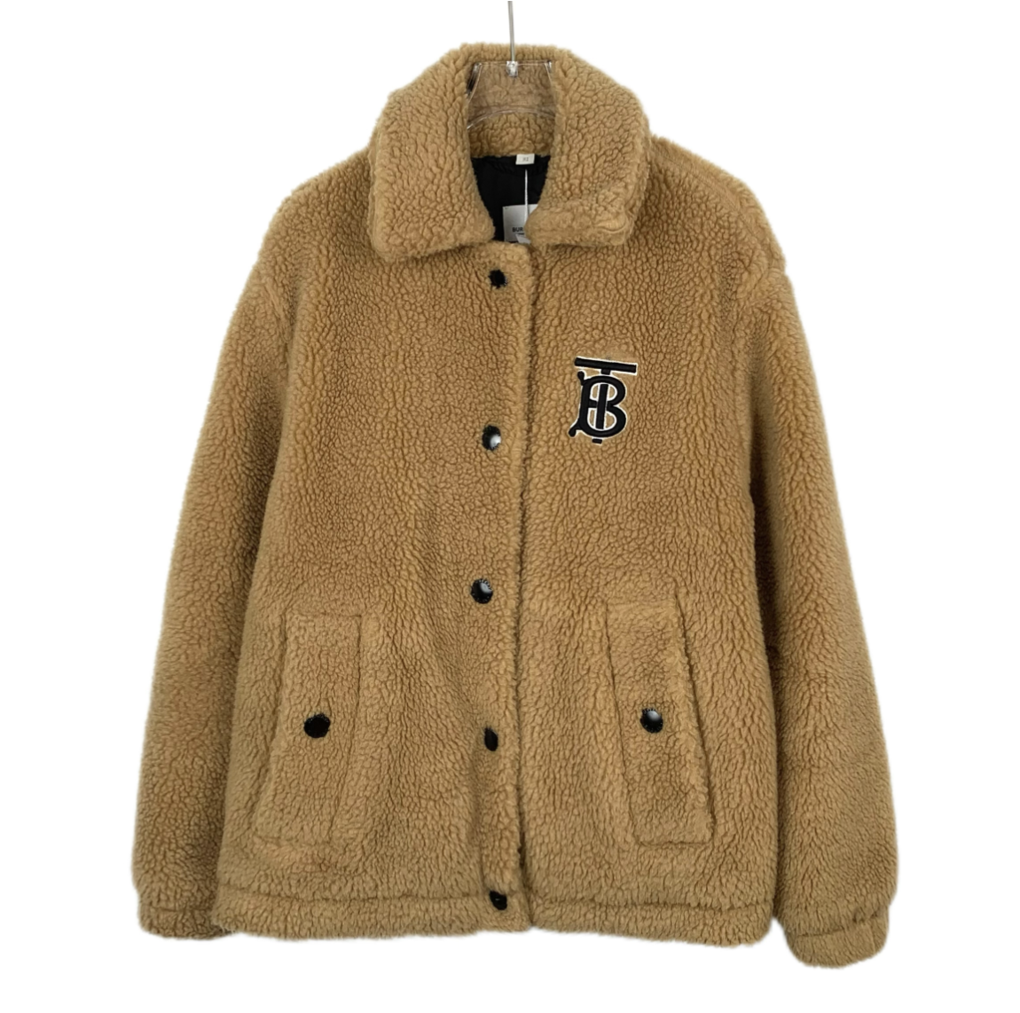 Burberry Brown Teddy Wool Jacket with TB Logo Collar