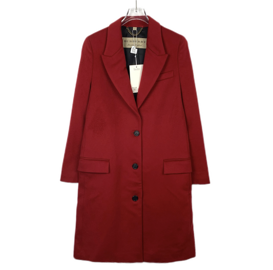 Burberry Red Notched Collar Single-Breasted Wool Coat