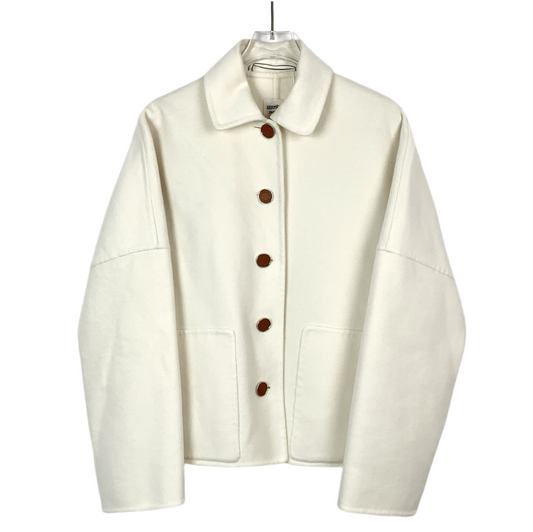 Hermès Off-White Cashmere Goat Leather Collared Single-Breasted Casual Jacket