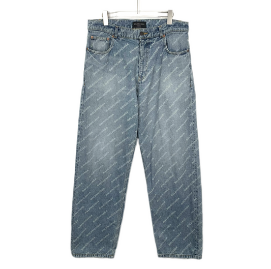 Balenciaga 2023 Blue Logo Print Denim Jeans