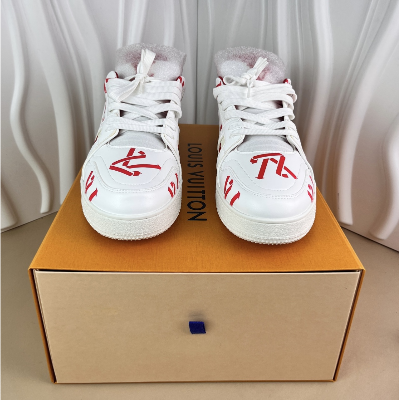 Louis Vuitton Trainer Sneakers with Red Letter Print