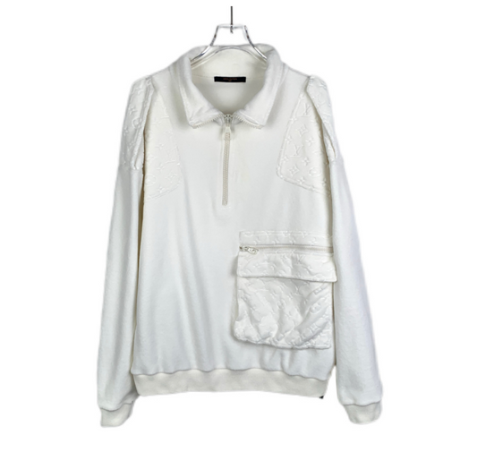 Louis Vuitton Embossed Monogram Half-Zip White Sweatshirt