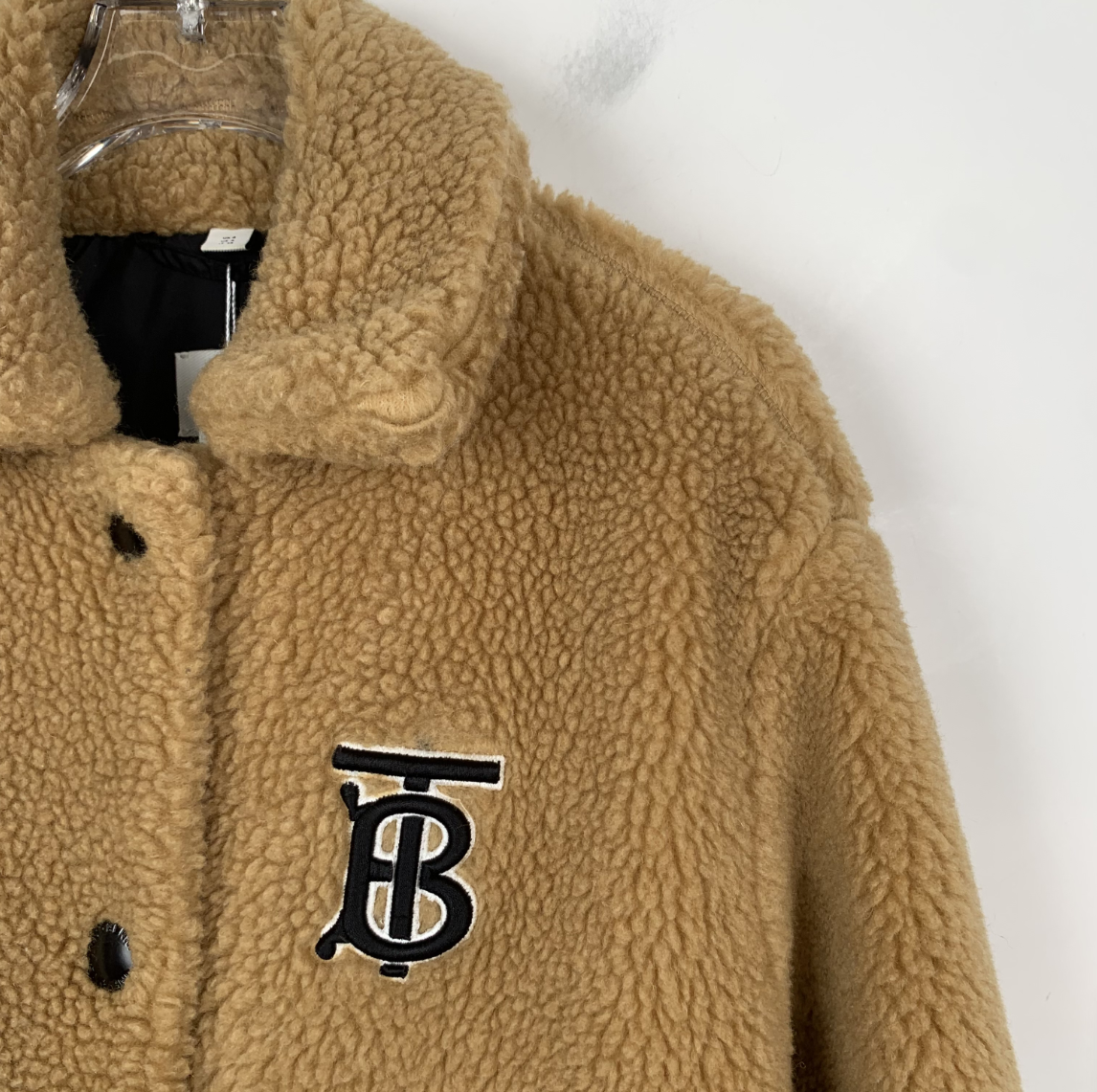 Burberry Brown Teddy Wool Jacket with TB Logo Collar