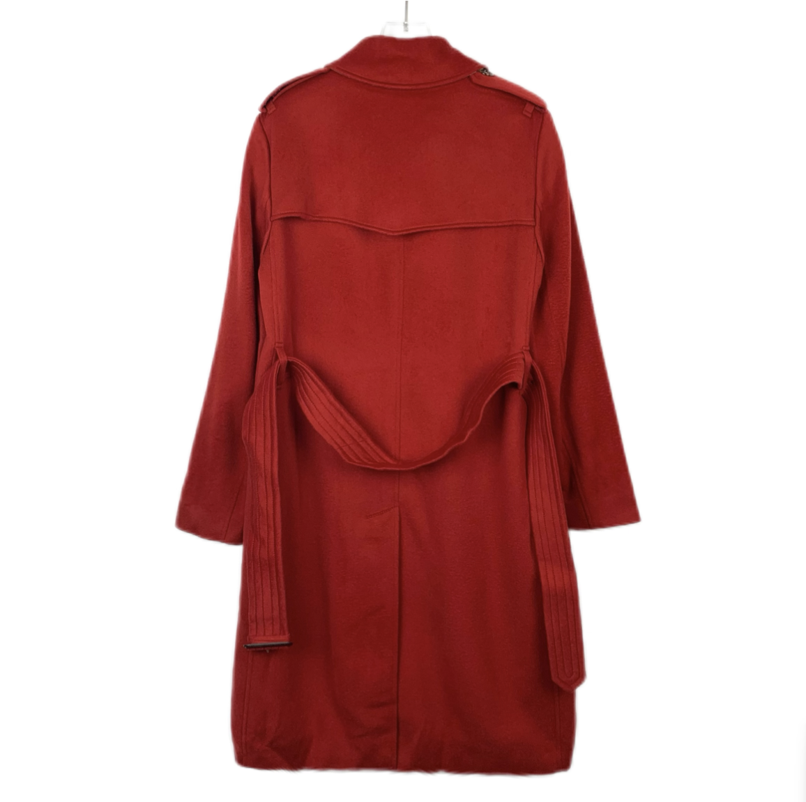 Burberry Red Double-Breasted Wool Coat with Belt and Notched Lapel