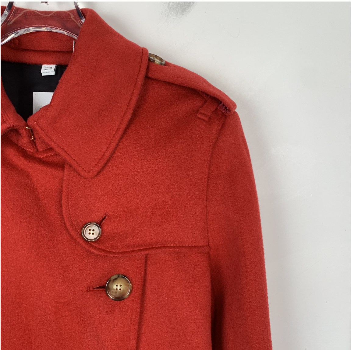 Burberry Red Double-Breasted Wool Coat with Belt and Notched Lapel