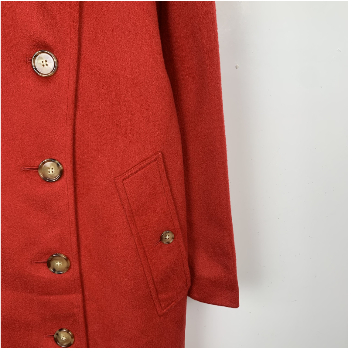 Burberry Red Double-Breasted Wool Coat with Belt and Notched Lapel