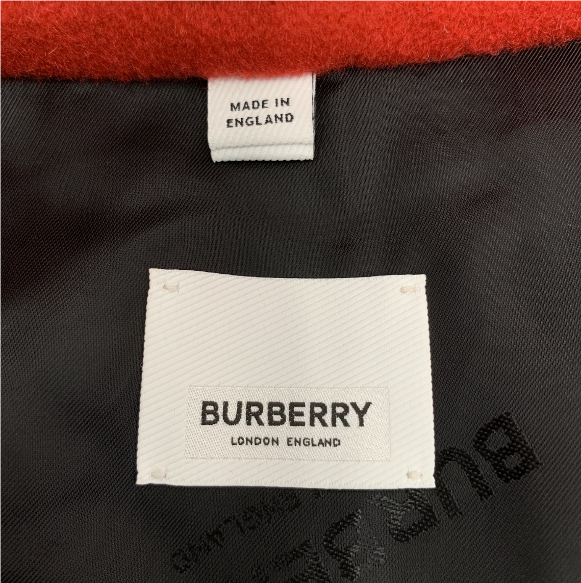 Burberry Red Double-Breasted Wool Coat with Belt and Notched Lapel