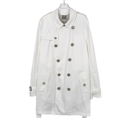 Burberry White Cotton Double-Breasted Trench Coat with Belted Waist and Turn-Down Collar