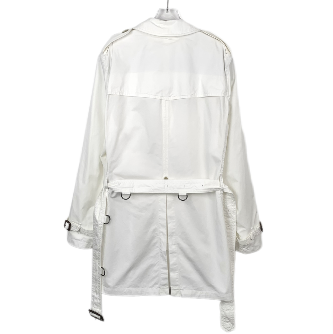 Burberry White Cotton Double-Breasted Trench Coat with Belted Waist and Turn-Down Collar