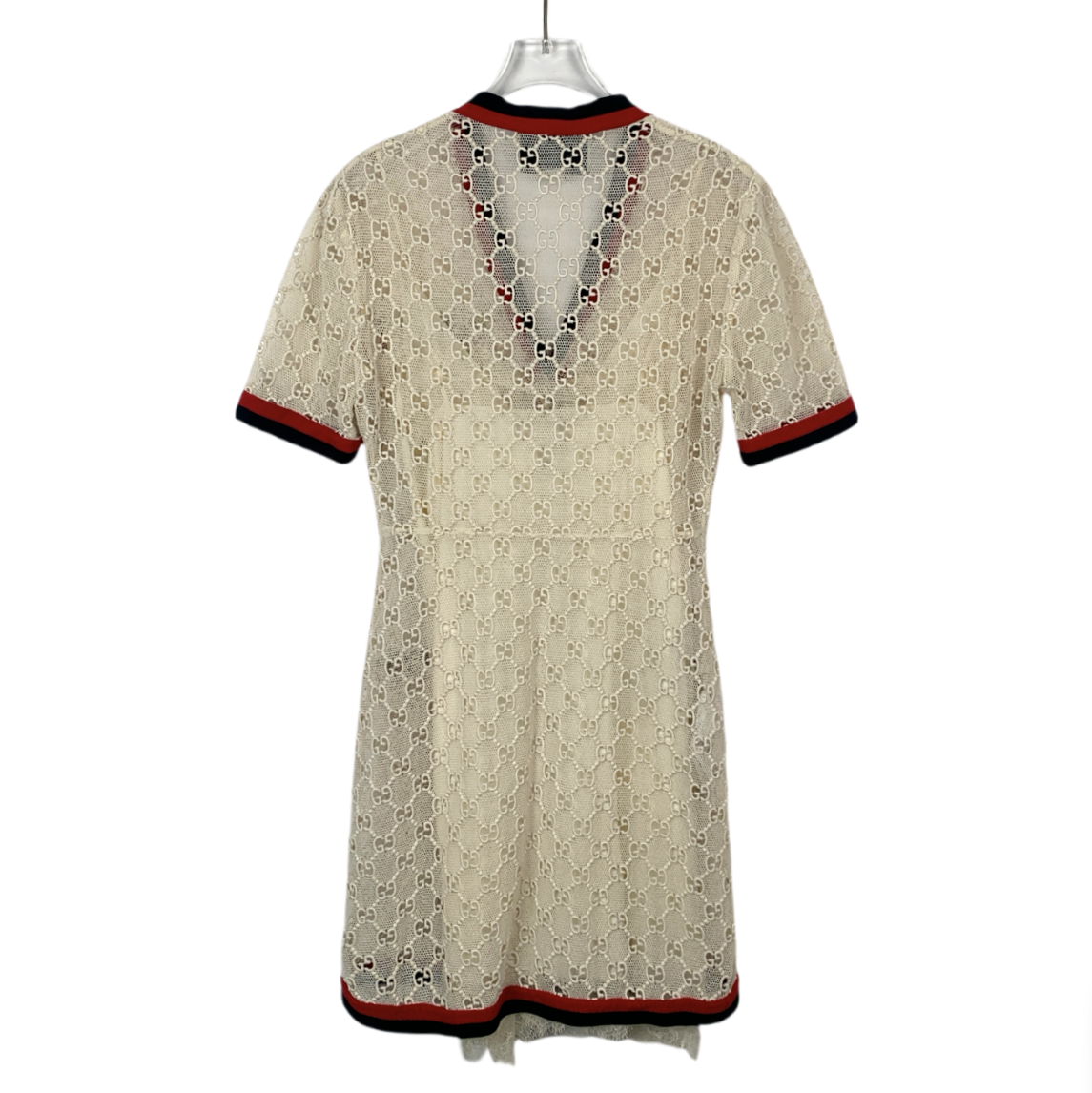 Gucci Beige Monogram Crochet V-Neck Cotton Dress&nbsp;