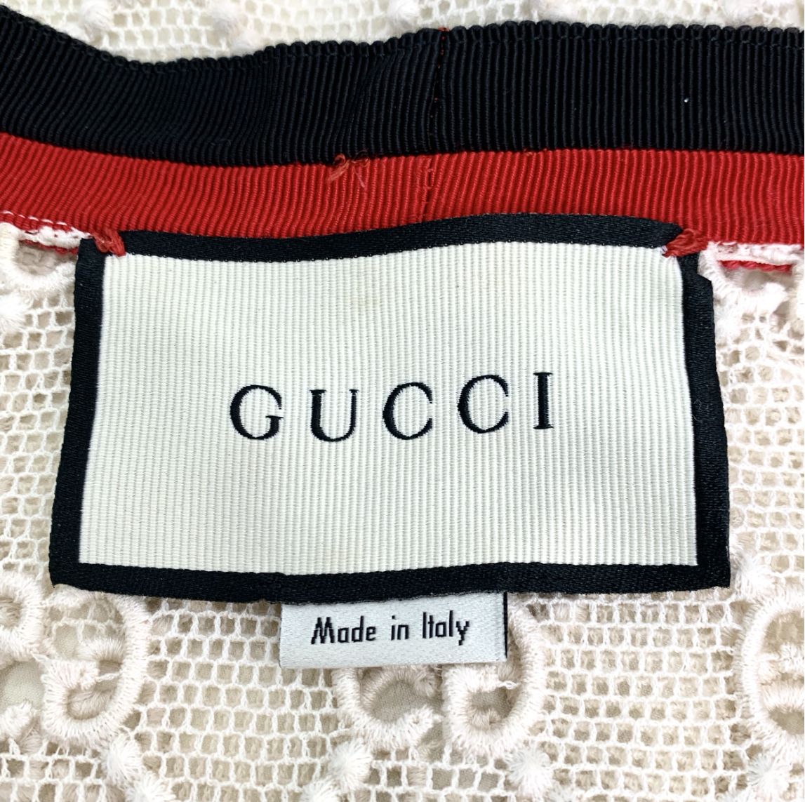 Gucci Beige Monogram Crochet V-Neck Cotton Dress&nbsp;