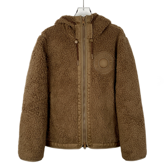 Burberry 2022 Brown Shearling Hooded Jacket with Logo Patch