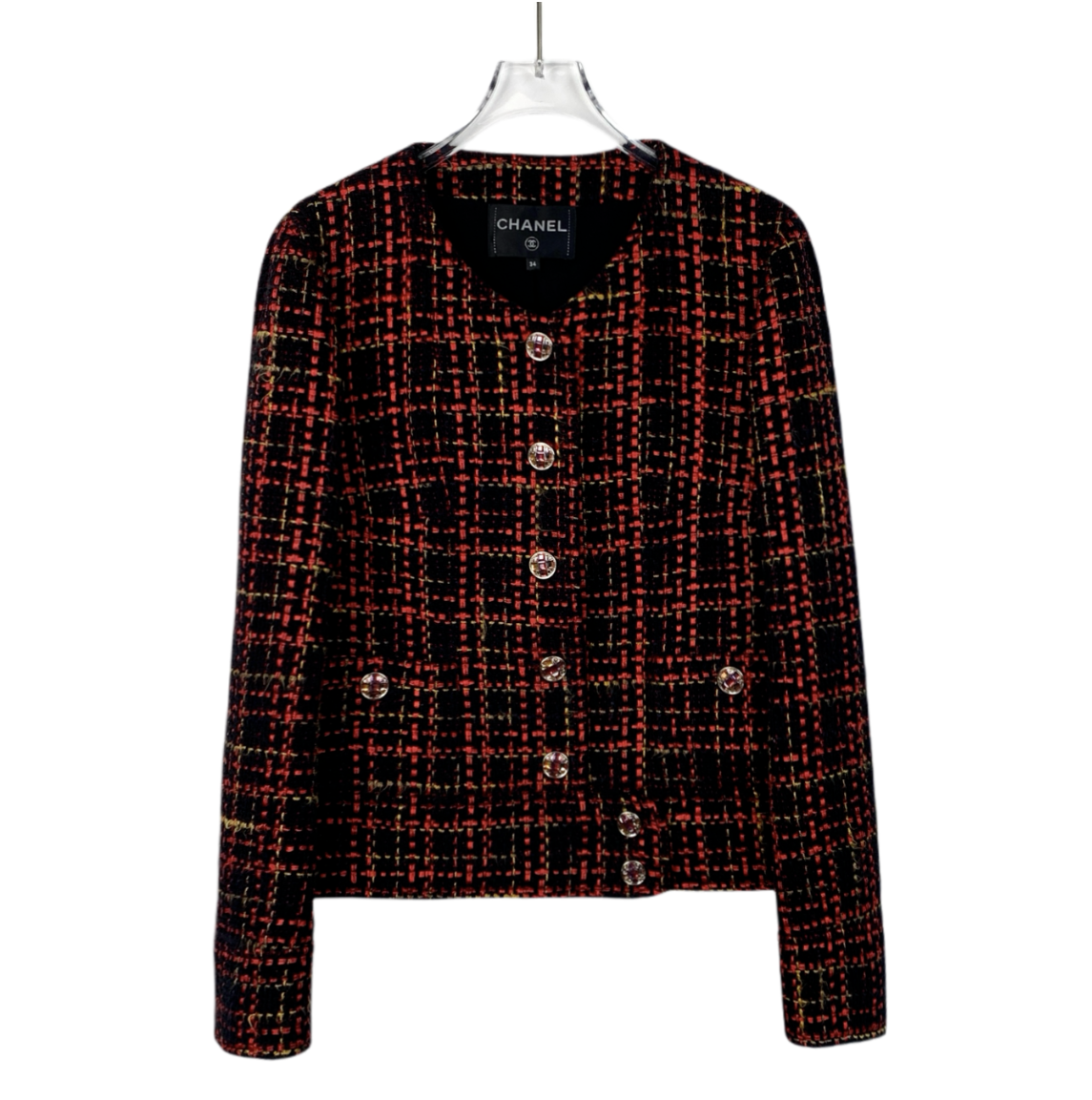 Chanel red and black tweed-style jacket with crew neck