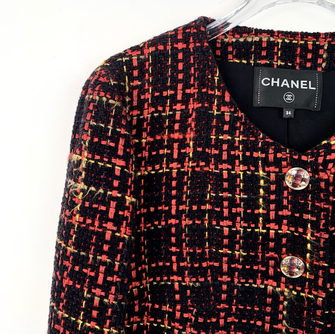 Chanel red and black tweed-style jacket