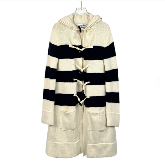 Christian Dior Color-Block Logo Embellished Wool Knit Cardigan with Sailor Collar and Toggle Buttons