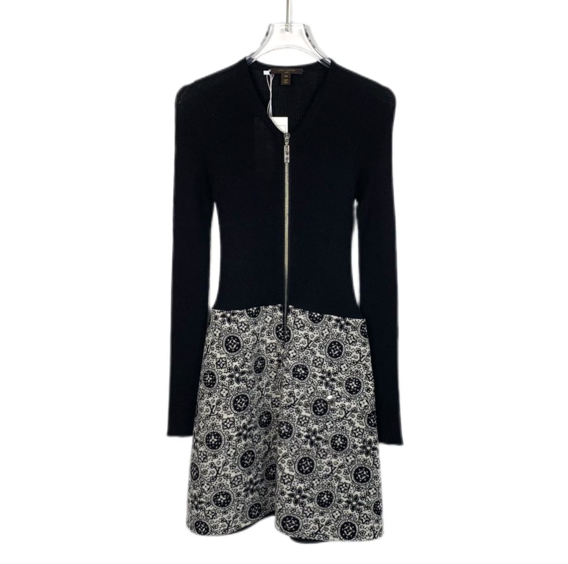 Louis Vuitton Black Monogram Wool-Blend Long-Sleeve Dres