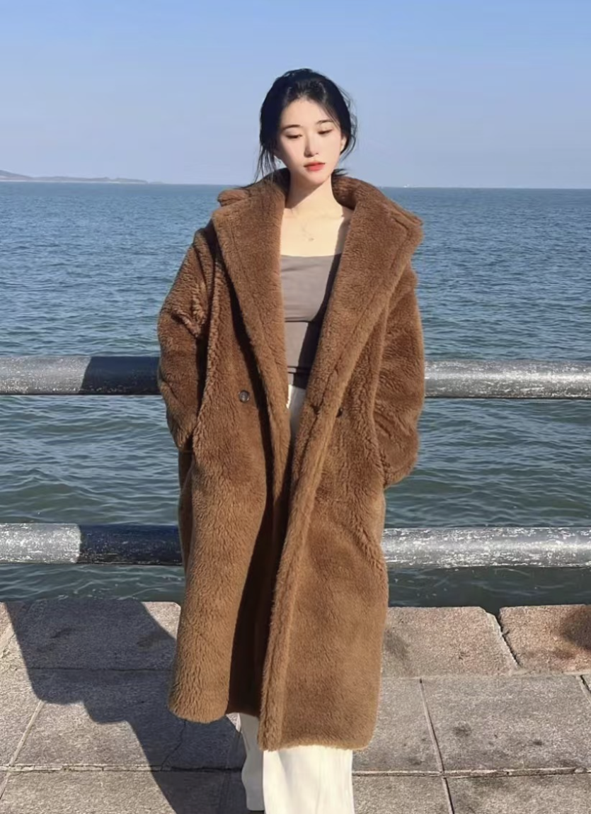 Max Mara Teddy Collection Deep Brown Alpaca Wool Double-Breasted Coat