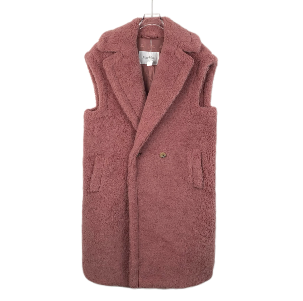 Max Mara Pink Teddy Alpaca Double-Breasted Sleeveless Coat