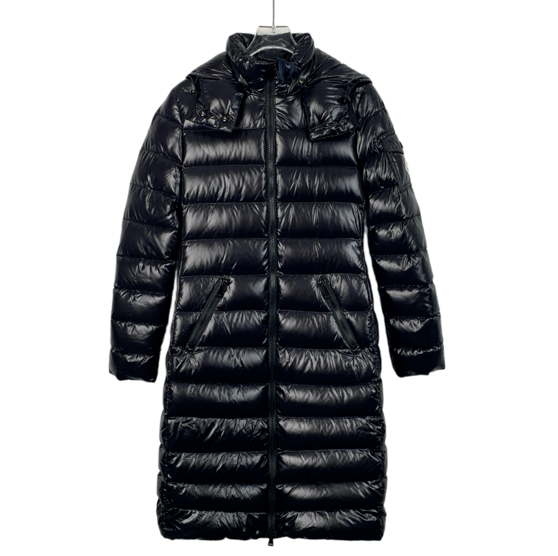 Moncler Moka Series Black Glossy Logo Patch Hooded Quilted Down Jacket