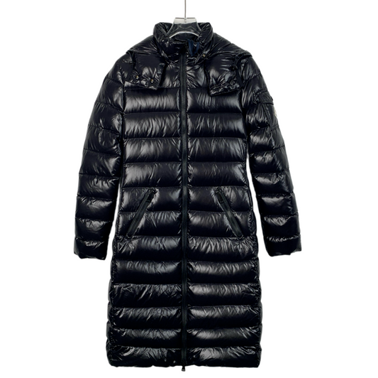 Moncler Moka Series Black Glossy Logo Patch Hooded Quilted Down Jacket