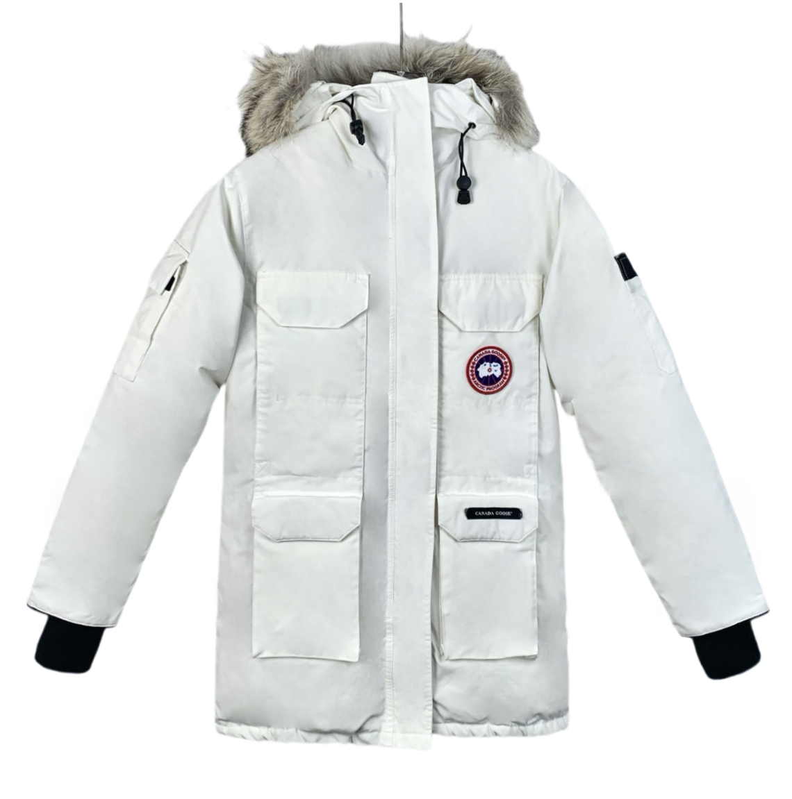 Canada Goose Expedition Series White Logo Patch Hooded Down Jacket with Fur Trim