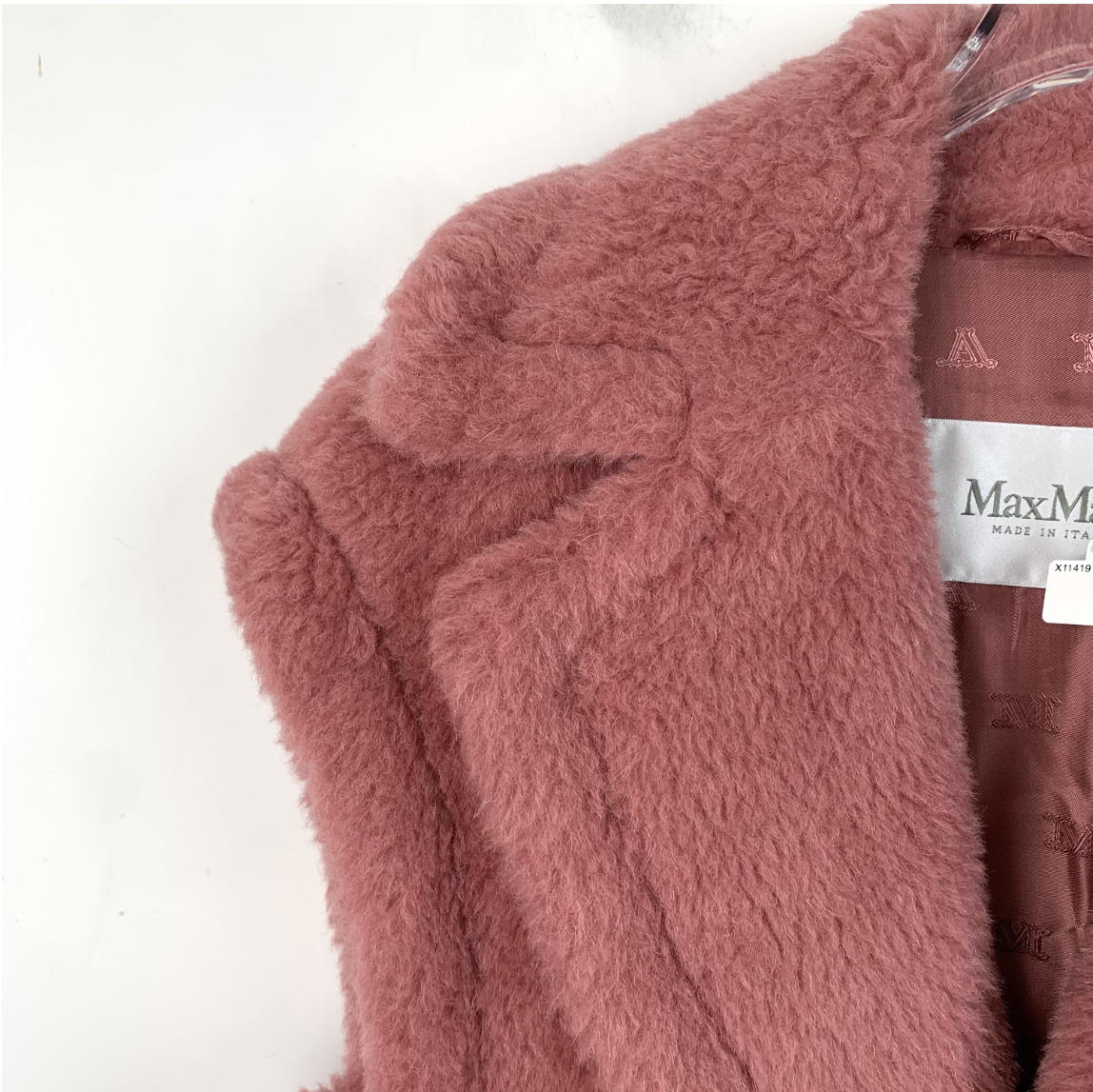 Max Mara Pink Teddy Alpaca Double-Breasted Sleeveless Coat